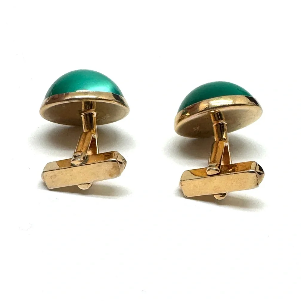 SWANK Vintage Green Moonglow Lucite Dome Cuff Links in Goldtone